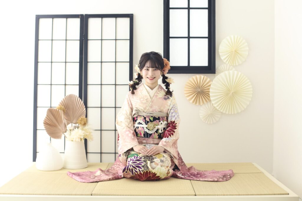 振袖レンタル(成人式)香芝市・広陵町・上牧町_フォトスタジオワタナベ(渡辺写真館) 広陵町真美ケ丘店_トータルコーディネートピンク着物